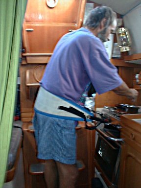 Nigel strapped into the galley