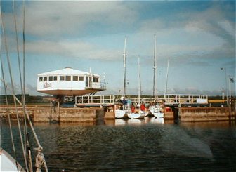 Waiting to lock out of Island Harbour Marina, Isle of Wight