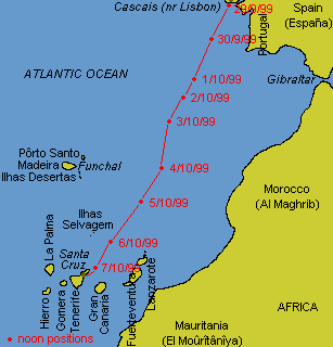 Route of our crossing to the Canaries - 1999