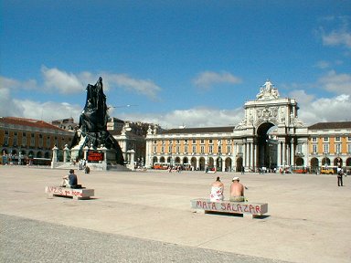 Black-draped statues in Lisbon