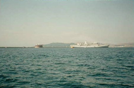 Warship anchored in Plymouth Sound