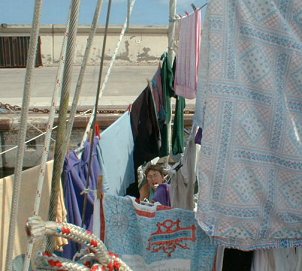 Nicky hanging up the washing