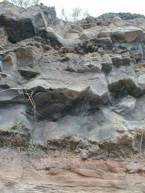 Volcanic rock layers exposed